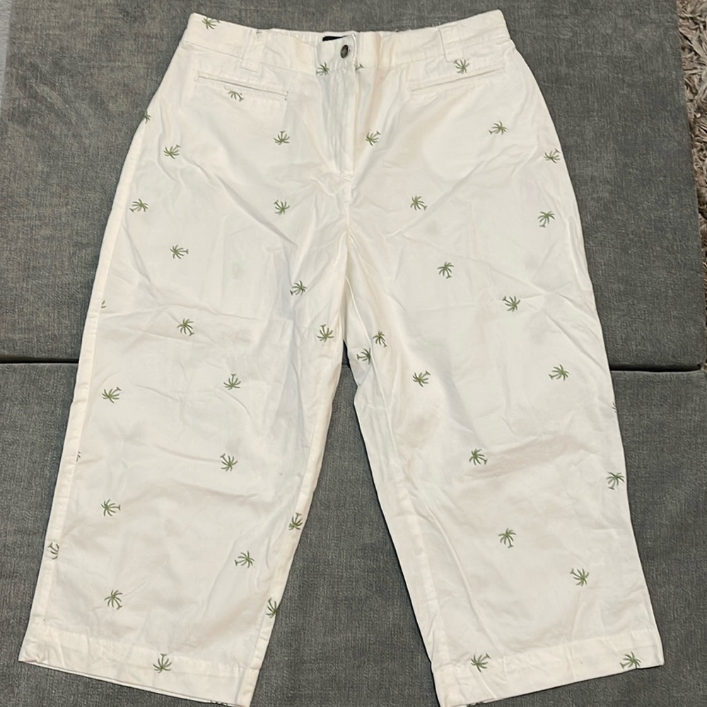 Basic edition, capris white with embroidered green palm trees size  LG 24-144